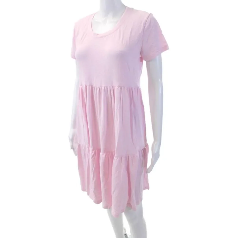 Sundry Womens Cotton Short Sleeve Casual Tiered Knee Length Dress Pink Size S